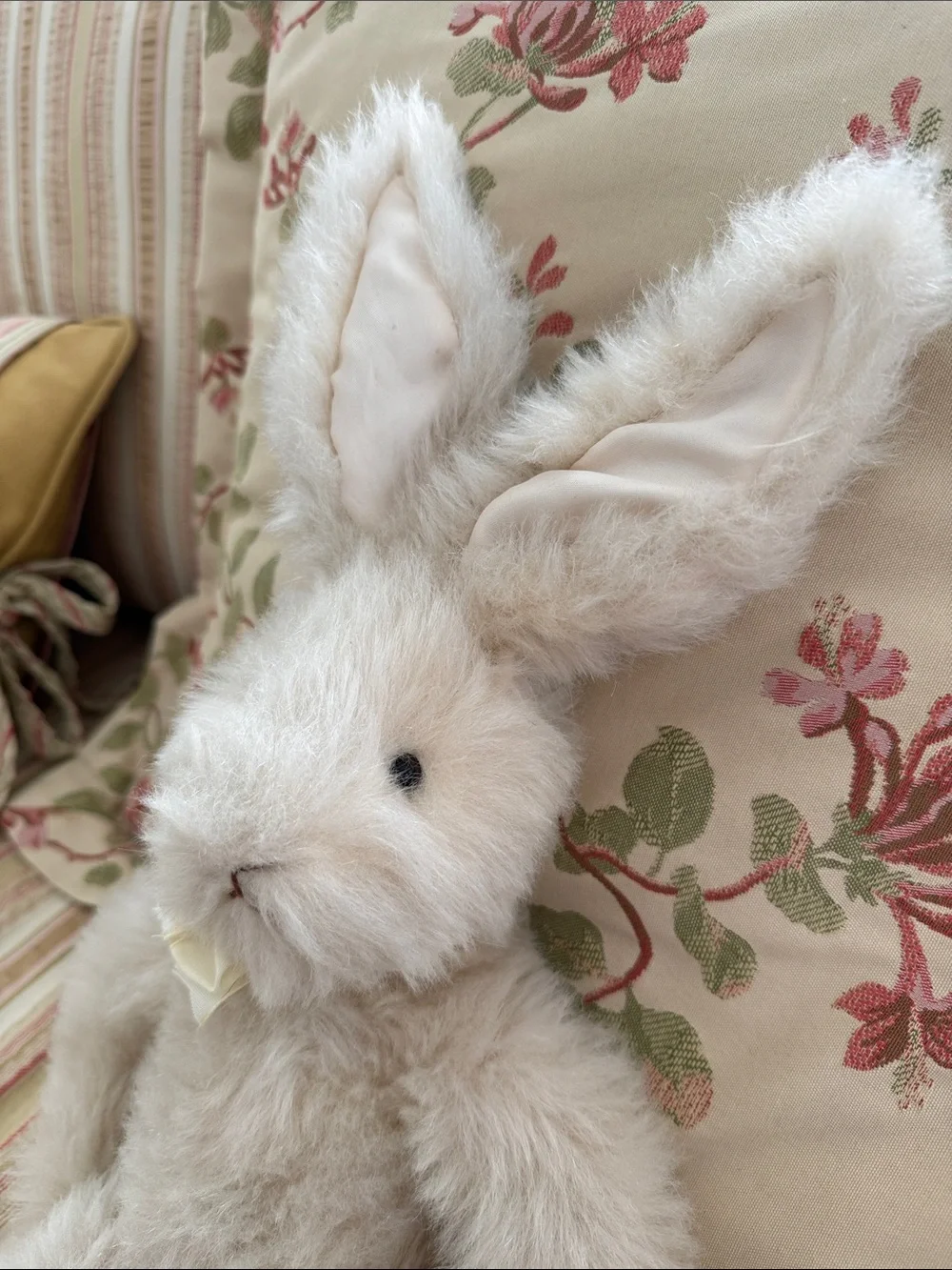 Russ Berrie MAGNOLIA Plush Stuffed Animal Cream Bunny Rabbit with Ribbon Accent